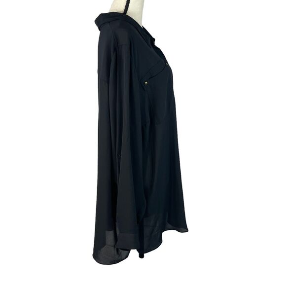 Lane Bryant SZ 26/28 Button-Up Top Long Roll-Tab Sleeves Pockets Collared Black - Picture 4 of 11